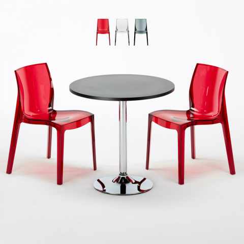Ghost sort cafebord sæt: 2 Femme Fatale gennemsigtig stole og 70cm rundt bord