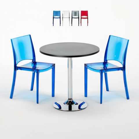 Ghost sort cafebord sæt: 2 B-side gennemsigtig stole og 70cm rundt bord