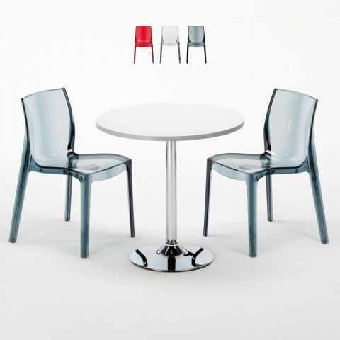 Spectre hvidt cafebord sæt: 2 Femme Fatale gennemsigtig stole og 70cm rundt bord