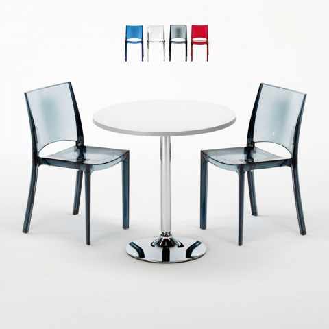 Spectre hvidt cafebord sæt: 2 B-side gennemsigtig stole og 70cm rundt bord