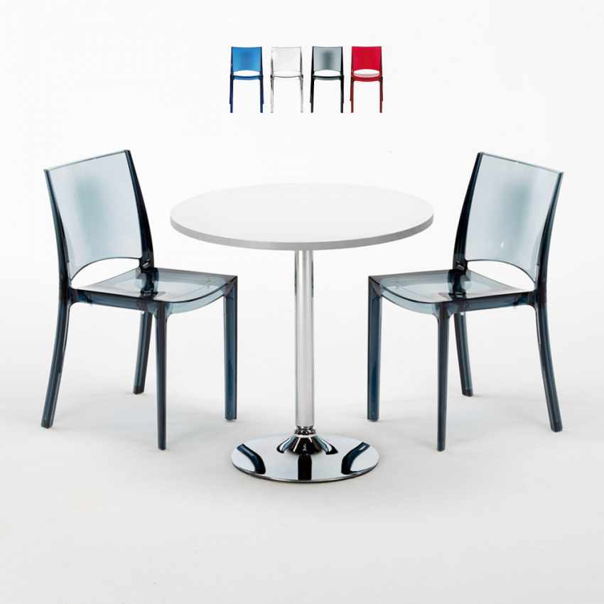 Spectre hvidt cafebord sæt: 2 B-side gennemsigtig stole og 70cm rundt bord Kampagne
