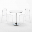 Spectre hvidt cafebord sæt: 2 Femme Fatale gennemsigtig stole og 70cm rundt bord Mængderabat