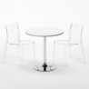 Spectre hvidt cafebord sæt: 2 Femme Fatale gennemsigtig stole og 70cm rundt bord Mængderabat