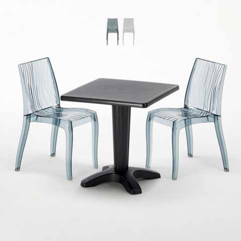 Balcony sort havebord sæt: 2 Dune gennemsigtig stole og 70cm kvadratisk bord