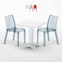 Terrace hvid havebord sæt: 2 Cristal light gennemsigtig stole og 70cm kvadratisk bord Kampagne