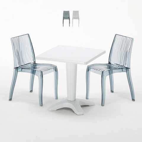 Terrace hvid havebord sæt: 2 Dune gennemsigtig stole og 70cm kvadratisk bord