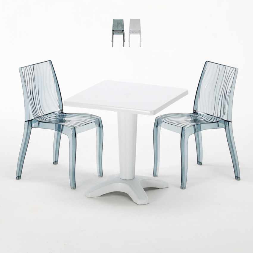 Terrace hvid havebord sæt: 2 Dune gennemsigtig stole og 70cm kvadratisk bord Kampagne
