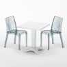Terrace hvid havebord sæt: 2 Dune gennemsigtig stole og 70cm kvadratisk bord Udsalg