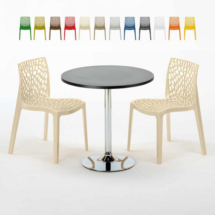 Cosmopolitan sort cafebord sæt: 2 Gruvyer farvet stole og 70cm rundt bord På Tilbud