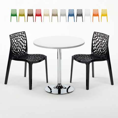 Long Island hvid cafebord sæt: 2 Gruvyer farvet stole og 70cm rundt bord
