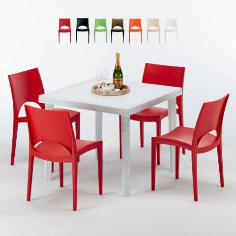 Love hvid havebord sæt: 4 Paris farvet stole og 90cm kvadratisk bord