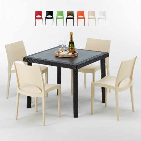 Passion sort havebord sæt: 4 Paris farvet stole og 90cm kvadratisk bord