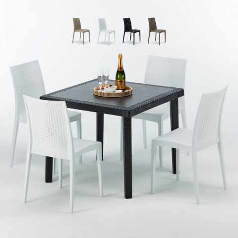 Passion sort havebord sæt: 4 Bistrot farvet stole og 90cm kvadratisk bord Kampagne
