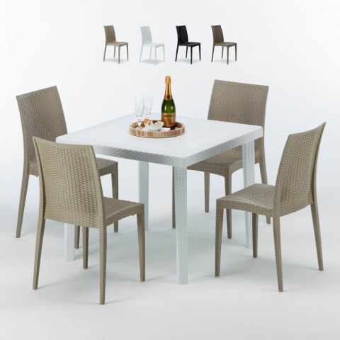 Love hvid havebord sæt: 4 Bistrot farvet stole og 90cm kvadratisk bord