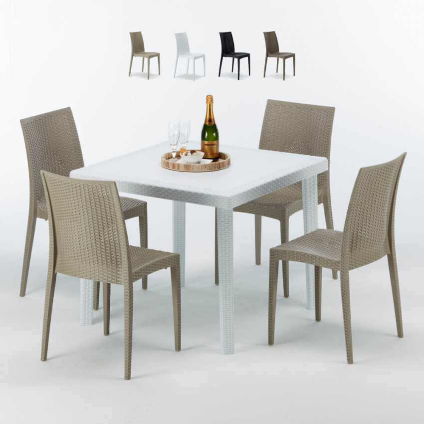 Love hvid havebord sæt: 4 Bistrot farvet stole og 90cm kvadratisk bord Kampagne