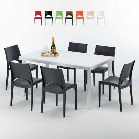 SummerLife hvid havebord sæt: 6 Paris farvet stole og 150x90 cm bord