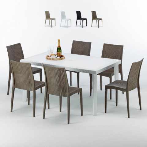 SummerLife hvid havebord sæt: 6 Bistrot farvet stole og 150x90 cm bord
