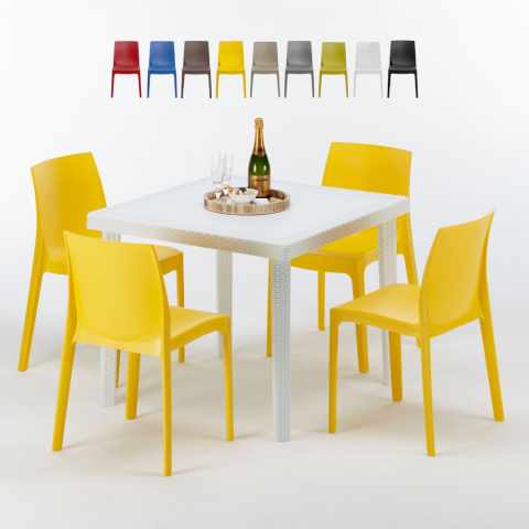 Love hvid havebord sæt: 4 Rome farvet stole og 90cm kvadratisk bord