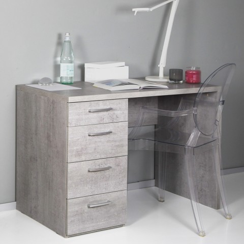KimDesk GS betongrå lille træ skrivebord 110x65 cm med 4 skuffer Kampagne