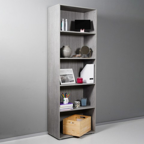 Kbook 5GS betongrå smal bogreol væg 5 justerbar hylder til stue kontor