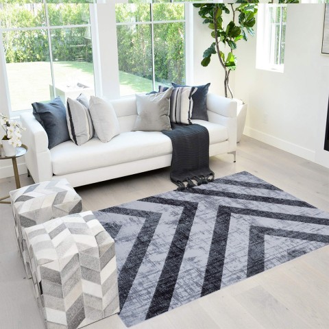 Moderne grå sort geometrisk design stue tæppe Double GRI008