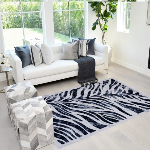 Rektangulært moderne zebra grå lyseblå tæppe Double BLU003