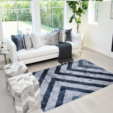 Lyseblå grå geometrisk design kontor stue tæppe Double BLU004
