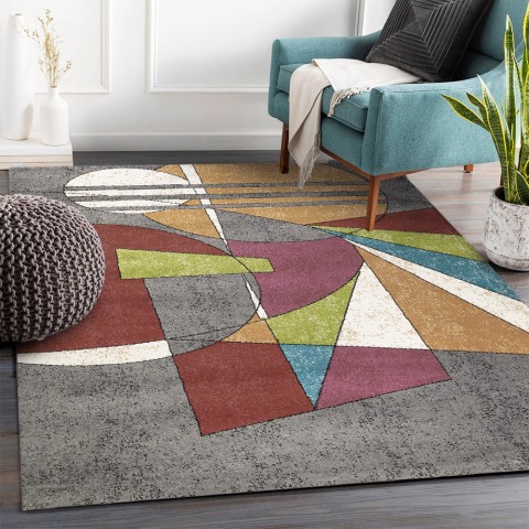 Rektangulært kortluvet tæppe med geometrisk flerfarvet design MUL436