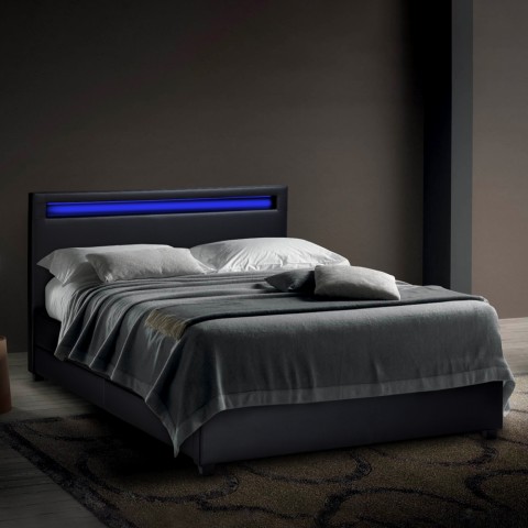 Geneva King 3/4 seng 160x190 cm eco læder med lameller LED opbevaring