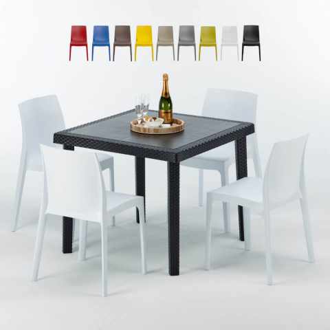 Passion sort havebord sæt: 4 Rome farvet stole og 90cm kvadratisk bord