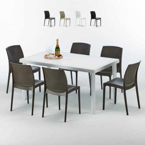SummerLife hvid havebord sæt: 6 Bohème farvet stole og 150x90 cm bord Kampagne