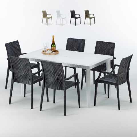 SummerLife hvid havebord sæt: 6 Bistrot Arm farvet stole og 150x90 cm bord