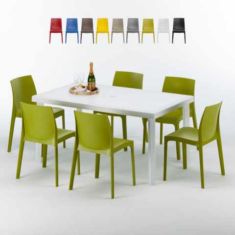 SummerLife hvid havebord sæt: 6 Rome farvet stole og 150x90 cm bord Kampagne
