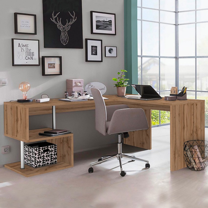 Vilnis WD 160/180cm skrivebord træ egetræ med opbevaring