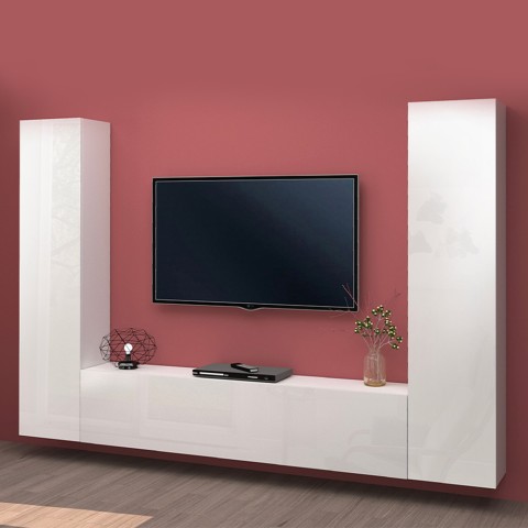 Vibe WH væg møbelsæt træ hvid med tv bord og 2 høje væghængte skabe Kampagne