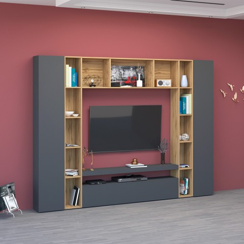 Moderne tv-stativ bogreol opbevaring væg sort træ Arkel AP Kampagne