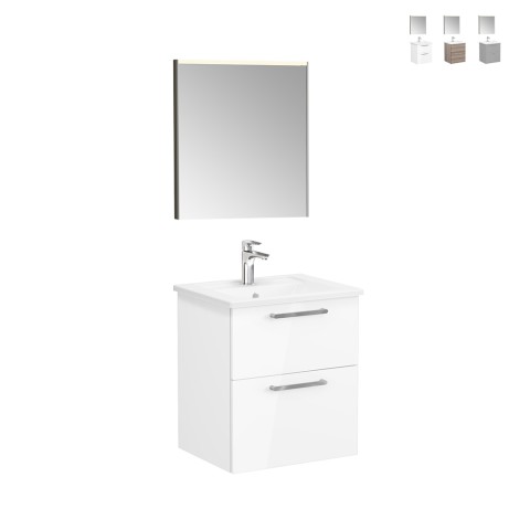 Nedhængt badeværelsesskab 60cm håndvask 2 skuffer LED spejl Root VitrA S Kampagne