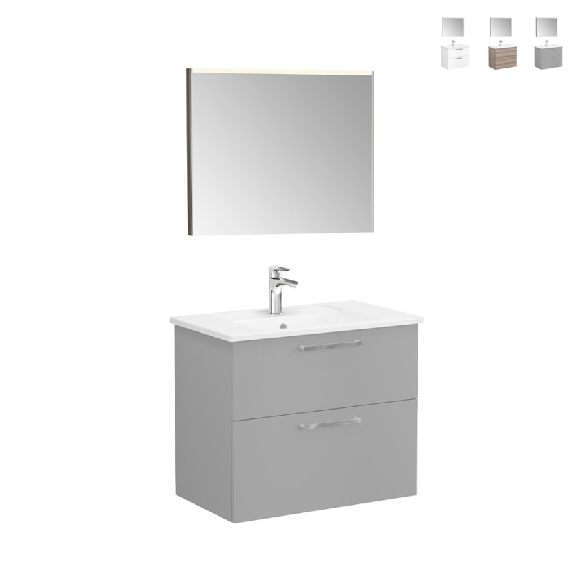 Nedhængt badeværelsesskab 80cm håndvask 2 skuffer LED spejl Root VitrA M På Tilbud