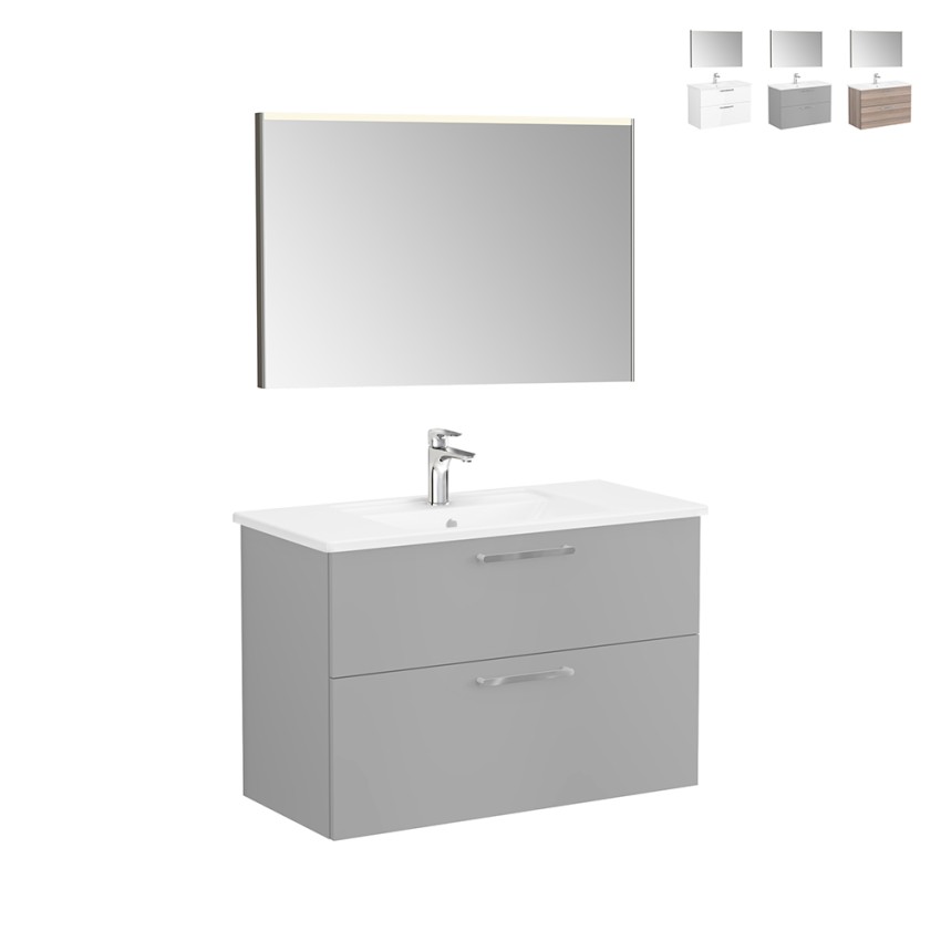 Nedhængt badeværelsesskab 100cm håndvask 2 skuffer LED spejl Root VitrA L På Tilbud