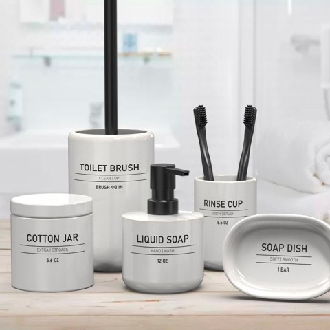 Badeværelsestilbehørssæt dispenser til hvid keramisk sæbeopvaskebørsteholder Ink Kampagne