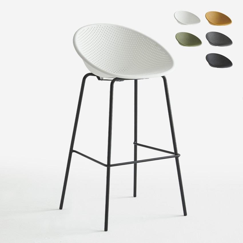 Flaund design barstol med ryglæn sort metal plastik til køkken bar Rabatter