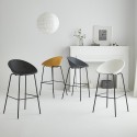 Flaund design barstol med ryglæn sort metal plastik til køkken bar 