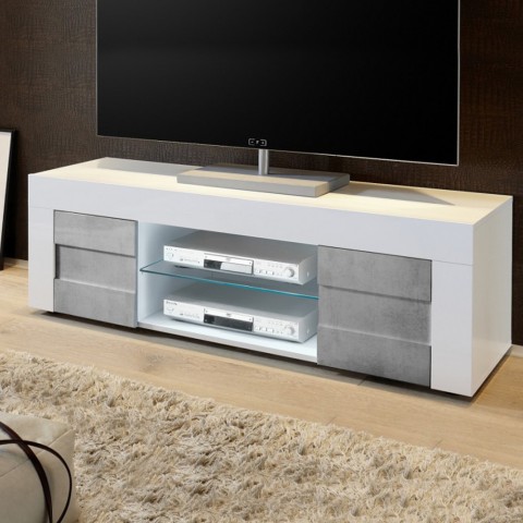 Wireburn Petite Easy blank hvid grå TV bord 138 cm 2 låger glashylde Kampagne