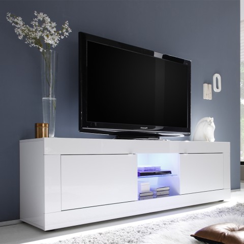 Nolux Wh Basic blank hvid tv bord skænk 180 cm med 2 låger glashylde Kampagne
