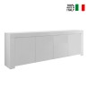 Amalfi Wh XL blank hvid smal skænk 210x50x84 cm med 4 låger og hylder På Tilbud