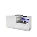 Petite Wh Prisma blank hvid tv bord 121x42x57cm med låge skuffe hylde Tilbud