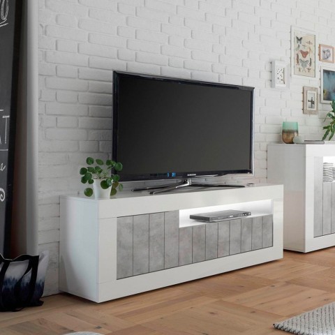 Jaor BC blank hvid cementgrå TV bord 138x43 cm skænk med 3 låger hylde Kampagne