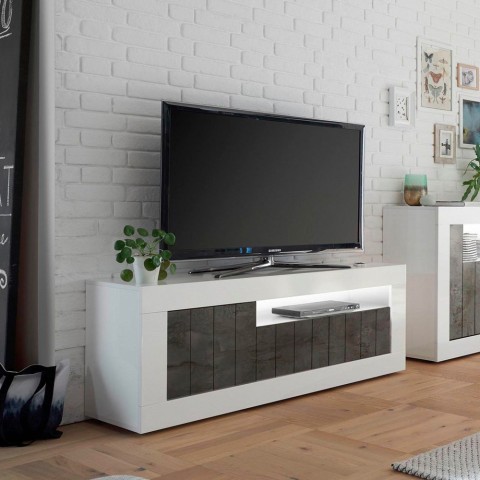 Jaor BX blank hvid sort oxideret TV bord 138x43 cm skænk 3 låger hylde Kampagne