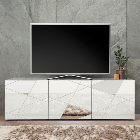 Brema WH Vittoria blank hvid silketryk TV bord 181 cm 3 låger hylder Kampagne