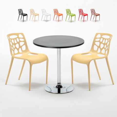Cosmopolitan sort cafebord sæt: 2 Gelateria farvet stole og 70cm rundt bord